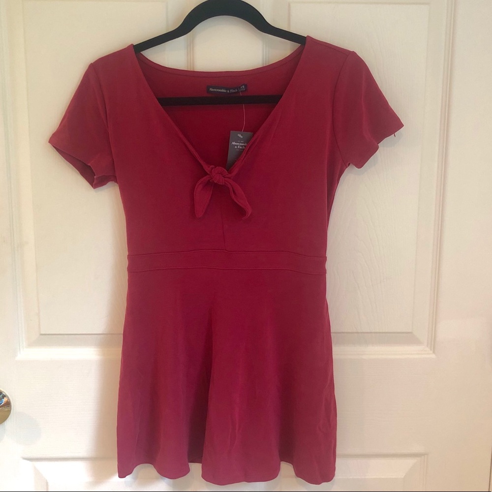 Abercrombie & Fitch Tie-Front Skort Romper Berry